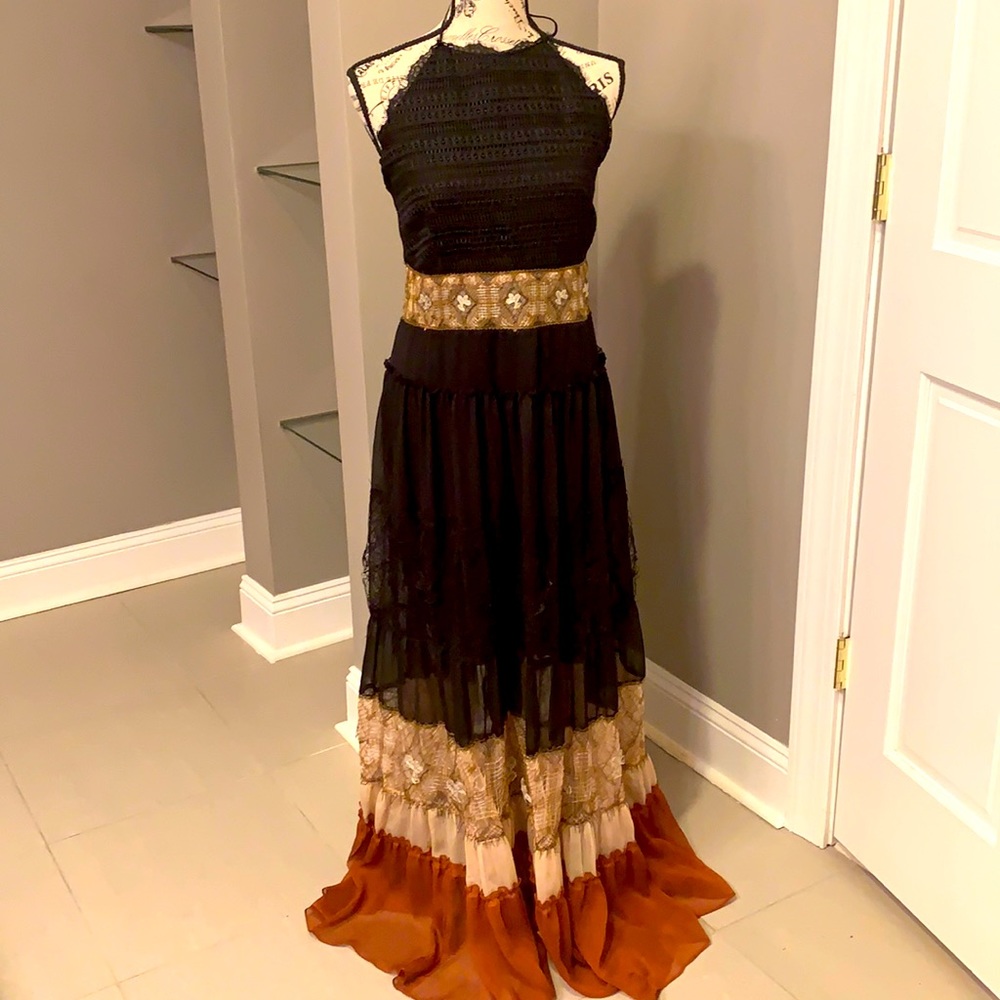 WHBM New with Tags Mixed Fabric Maxi Dress (Black/Saddle) (Size XL)